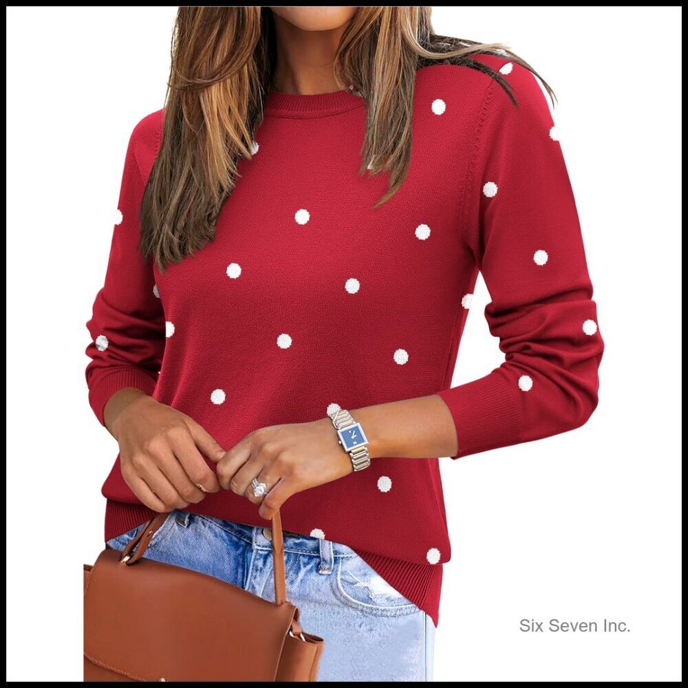 Classic Crew Neck Pullover Sweater Loose Fit Elegant Casual Long Sleeve Top